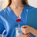 Personalizzato Arco Natale Badge Reel con ricamo Nome Ufficio Accessori Regalo di Natale per infermiera insegnante collega