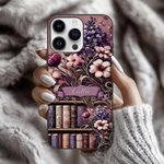 Personalised Vintage Oil Painting Style Floral Bookshelf Slim Phone Case for iPhone with Name Birthday Gift for Book Lovers Women