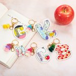 Personalized Pencil Apple Design Acrylic Initial Keychain with Name Birthday Appreciation Thank You Gift for Teacher
