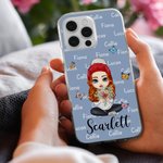 Personalised Multicolor Butterfly Cute Character Phone Case for iPhone with Birth Flowers and Names Birthday Christmas Gift for Women