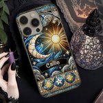 Personalized Celestial Sun Moon Star Stained Glass Effect Slim Phone Case for iPhone with Name Birthday Gift for Mysticaism Astronomy Lovers