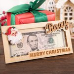 Personalized Santa Claus Engraved Wood Quote Cash Money Holder with Name Christmas Gift for Kids