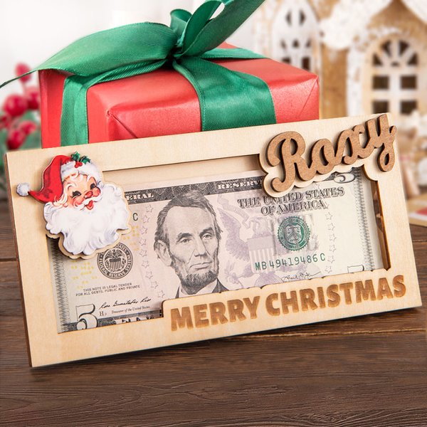 Personalized Santa Claus Engraved Wood Quote Cash Money Holder with Name Christmas Gift for Kids
