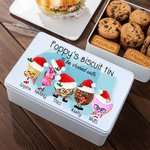 Gepersonaliseerd 1-8 Cartoon Cookie Wafer Kerstmuts Food Grade metalen koekjesblik met naam en tekst Verjaardag Kerstcadeau voor familie koekjesliefhebber