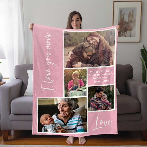 Personlig Family Love 4 Photos Collage Mjuk plädfilt med text Heminredning Mors dag present till familjen