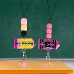 Personalized Multicolour Glitter Crayon Design Pen Lanyard Keychain Set with Name Back to School Teacher's Day Gift for Teacher
