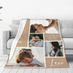 Personalized Family Love 4 Photos Collage Soft Throw Blanket with Text Home Decor Mother's Day Gift for Family
