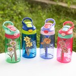 Personalised Birth Flower Name 16 oz Kid Water Bottle with Silicone Straw and Handle Birthday Back to School Gift for Boys Girls