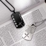 Personalised Cross Bible Verse Men's Necklace with Birthstone and Engraved Name Faith Jewellery First Communion Baptism Gift for Christian