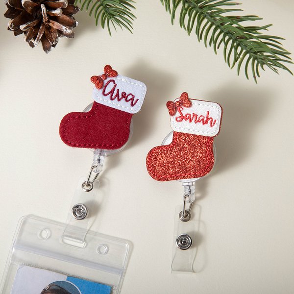 Personalizzato Arco Natale Badge Reel con ricamo Nome Ufficio Accessori Regalo di Natale per infermiera insegnante collega