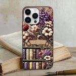 Personalised Vintage Oil Painting Style Floral Bookshelf Slim Phone Case for iPhone with Name Birthday Gift for Book Lovers Women