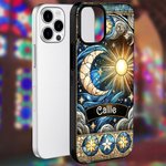 Personalized Celestial Sun Moon Star Stained Glass Effect Slim Phone Case for iPhone with Name Birthday Gift for Mysticaism Astronomy Lovers
