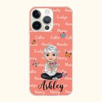 Personalised Multicolor Butterfly Cute Character Phone Case for iPhone with Birth Flowers and Names Birthday Christmas Gift for Women