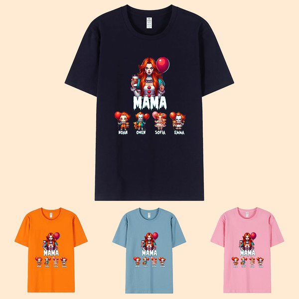 Maglietta personalizzata Spooky Horror Mama Crewneck Felpa con 1-4 nomi di bambini Regalo per la festa di Halloween per la mamma famiglia