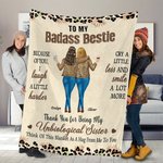 Thank You My Badass Bestie - Personalised Cartoon Sisters Leopard Print Throw Blanket Birthday Gift