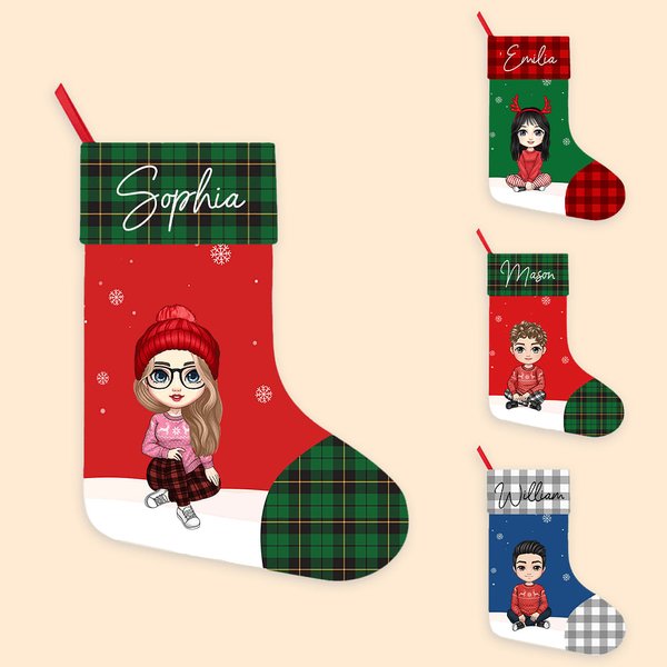 Personalizzato Cartoon personaggio calza di Natale con nome appeso ornamento albero di Natale decorazione regalo per la famiglia bambini