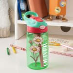 Personalised Birth Flower Name 16 oz Kid Water Bottle with Silicone Straw and Handle Birthday Back to School Gift for Boys Girls