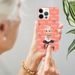 Personalised Multicolor Butterfly Cute Character Phone Case for iPhone with Birth Flowers and Names Birthday Christmas Gift for Women