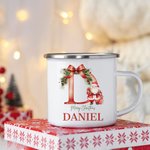 Personalised Santa Initial Merry Christmas 11oz Enamel Mug with Name Christmas Party Favor Gift for Kids Family