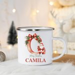 Personalised Santa Initial Merry Christmas 11oz Enamel Mug with Name Christmas Party Favor Gift for Kids Family