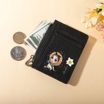 Personalized Cartoon Girl Birth Flower Portable Genuine Leather Wallet with Name Card Holder Birthday Anniversary Gift for Women