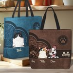 Personalized Retro Pattern Cartoon 1-6 Dogs Cats Paw Print Large Tote Bag with Name Birthday Gift for Pet Lover