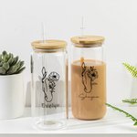 Personalized Horse and Birth Flower 20oz Name Glass Tumbler with Bamboo Lid and Straw Birthday Gift for Horse Lovers