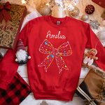 Personalized Colored Lights Coquette Bow Matching Kid Adult T-shirt Sweatshirt with Name Birthday Christmas Gift for Family