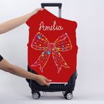 Personalized Colorful Christmas Lights Coquette Bow Name Luggage Protective Cover Fits 18-32 Inches Suitcase Travel Accessories Gift for Travel Lovers