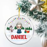 Ornement de Noël en acrylique personnalisé avec nom Bonhomme de neige en dessin animé Décoration de l'arbre de Noël Cadeau de fête pour la famille