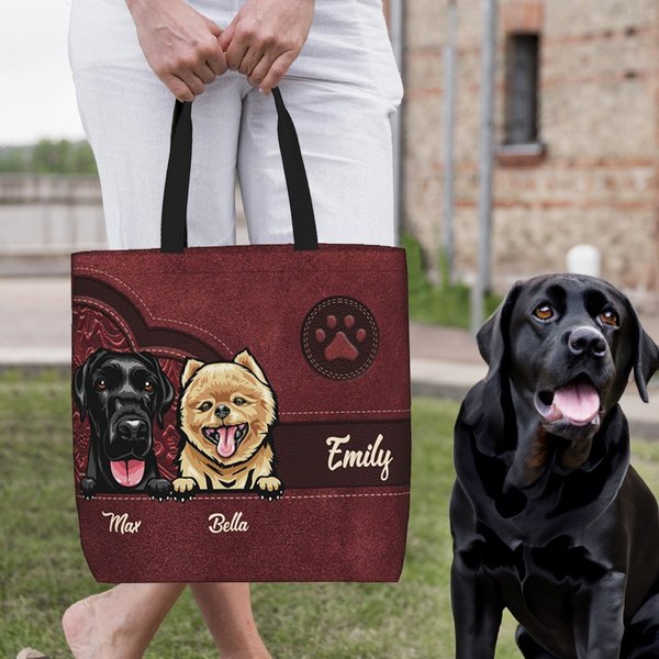 Personlig Retro Cartoon 1-6 Hundar Paw Print Stor Återanvändbar Tote Bag med Namn Födelsedag Fritidsgåva för Hund Djurälskare