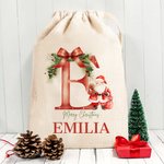 Personalised Santa Initial Merry Christmas Sack Drawstring Treat Bag with Name Christmas Party Favor Gift for Kids Family