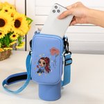 Personalised Cartoon Character Birth Flower Water Bottle Carrier Bag for 40oz Tumbler with Name and Removable Pouch Birthday Gift for Women