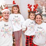 Personalized Colored Lights Coquette Bow Matching Kid Adult T-shirt Sweatshirt with Name Birthday Christmas Gift for Family