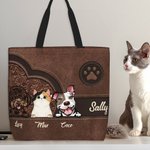 Personalized Retro Pattern Cartoon 1-6 Dogs Cats Paw Print Large Tote Bag with Name Birthday Gift for Pet Lover