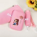 Personalised Cartoon Character Birth Flower Water Bottle Carrier Bag for 40oz Tumbler with Name and Removable Pouch Birthday Gift for Women