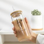 Personalized Horse and Birth Flower 20oz Name Glass Tumbler with Bamboo Lid and Straw Birthday Gift for Horse Lovers