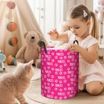 Multicolour Cute Dog Cat Paw Print Large Collapsible Name Laundry Storage Basket with Handle Birthday Gift for Pet Lovers