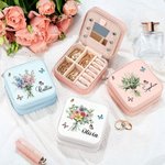Personalisierte 1-8 Familie Geburt Blume Bouquet Portable Leder Name Schmuck-Box mit Spiegel Reisezubehör Geburtstag Geschenk für Frauen