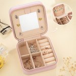 Personalisierte 1-8 Familie Geburt Blume Bouquet Portable Leder Name Schmuck-Box mit Spiegel Reisezubehör Geburtstag Geschenk für Frauen