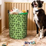 Multicolour Cute Dog Cat Paw Print Large Collapsible Name Laundry Storage Basket with Handle Birthday Gift for Pet Lovers