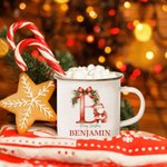 Personalised Santa Initial Merry Christmas 11oz Enamel Mug with Name Christmas Party Favor Gift for Kids Family
