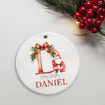 Personalizado Feliz Navidad Santa Claus Adorno de cerámica con nombre e inicial Decoración del árbol de Navidad Regalo para la familia amigo