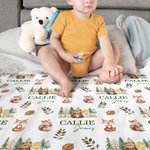 Personalised Cute Butterfly Rabbit Bird Woodland Animals Swaddle Blanket and Knot Hat Set with Name Baby Shower Birthday Gift for Newborns