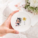 Personalised Cartoon Girl Birth Flower Ceramic Trinket Jewellery Dish with Name Birthday Anniversary Gift for Women Girls