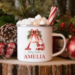Personalised Santa Initial Merry Christmas 11oz Enamel Mug with Name Christmas Party Favor Gift for Kids Family