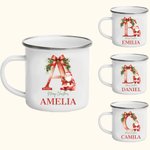 Personalised Santa Initial Merry Christmas 11oz Enamel Mug with Name Christmas Party Favor Gift for Kids Family