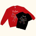 Personalized Colored Lights Coquette Bow Matching Kid Adult T-shirt Sweatshirt with Name Birthday Christmas Gift for Family
