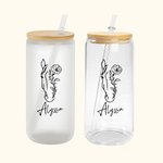 Personalized Horse and Birth Flower 20oz Name Glass Tumbler with Bamboo Lid and Straw Birthday Gift for Horse Lovers