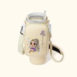 Personalised Cartoon Character Birth Flower Water Bottle Carrier Bag for 40oz Tumbler with Name and Removable Pouch Birthday Gift for Women